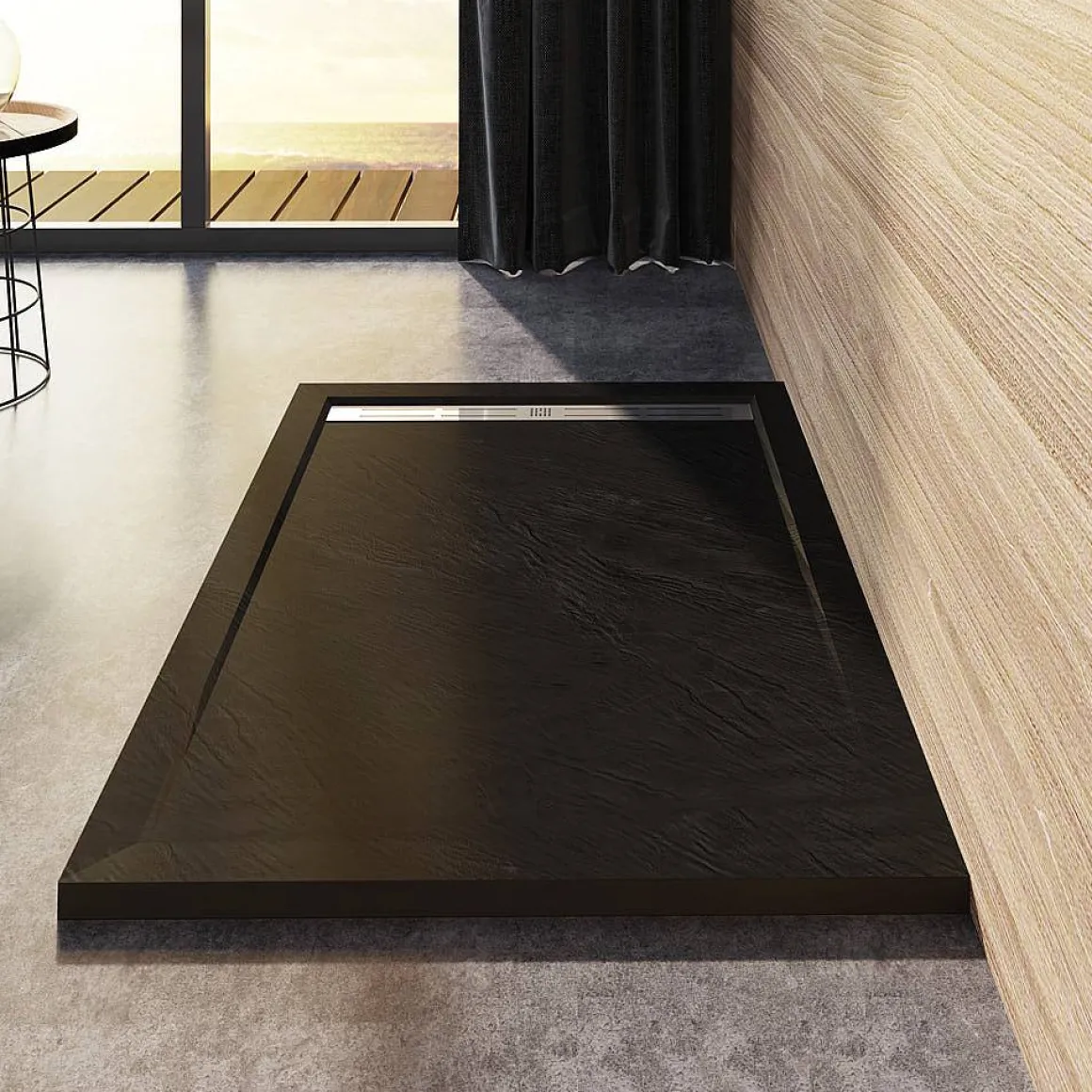 Aica Douchebakken 100X90Cm Zwart Steeneffect L9010
