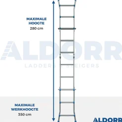 Aldorr Home - Multiladder Uitschuifbare Vouwladder 4X3 - 2,80M