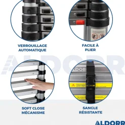Aldorr Home - Telescoopladder 3,80M - Met Stabilisatievoet En Soft Closing