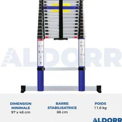 Aldorr Home - Telescoopladder 3,80M - Met Stabilisatievoet En Soft Closing