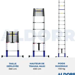 Aldorr Home - Telescoopladder 3,80M - Met Stabilisatievoet En Soft Closing