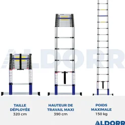 Aldorr Home - Telescoopladder 3,20M - Met Stabilisatievoet En Soft Closing