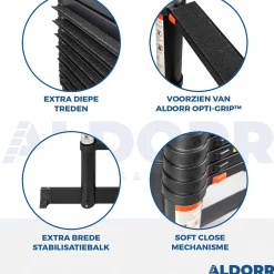 Aldorr Professional - Telescoopladder 3,80M - Telescopische Stabilisatie Balk - Optigrip™