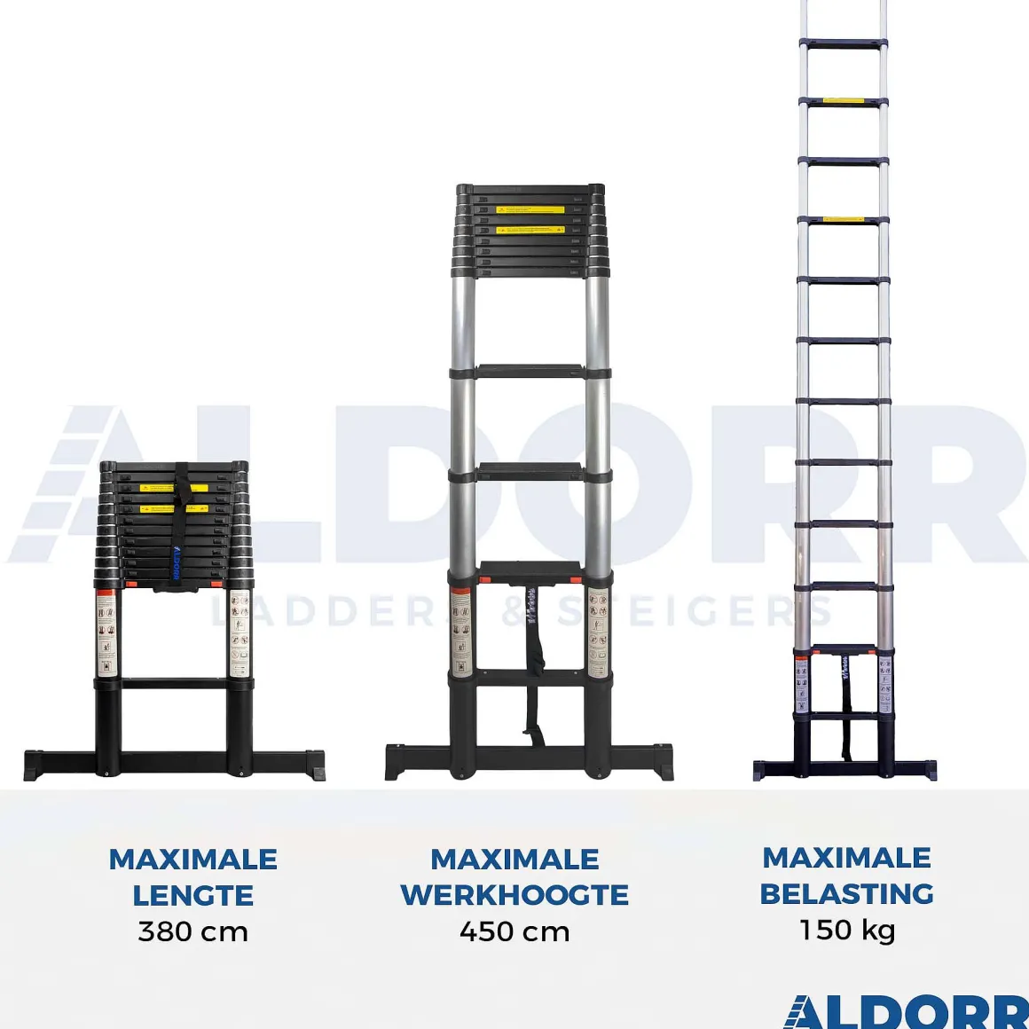 Aldorr Professional - Telescoopladder 3,80M - Telescopische Stabilisatie Balk - Optigrip™