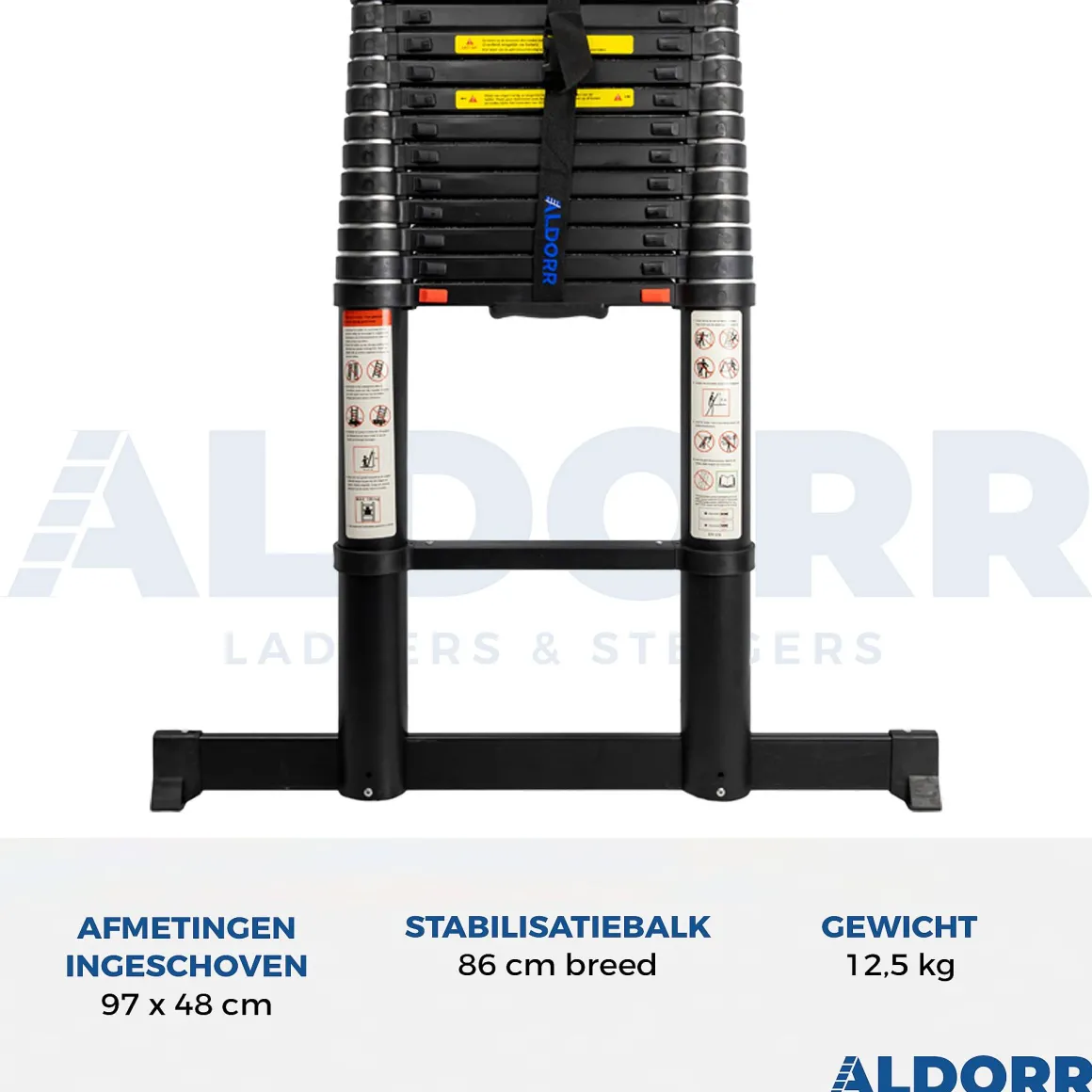 Aldorr Professional - Telescoopladder 3,80M - Telescopische Stabilisatie Balk - Optigrip™