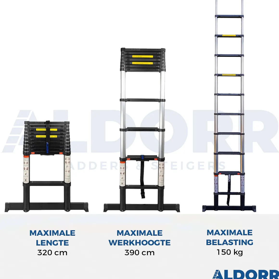 Aldorr Professional - Telescoopladder 3,20M - Met Optigrip™ En Extra Brede Treden