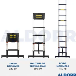 Aldorr Professional - Telescoopladder 3,20M - Met Optigrip™ En Extra Brede Treden