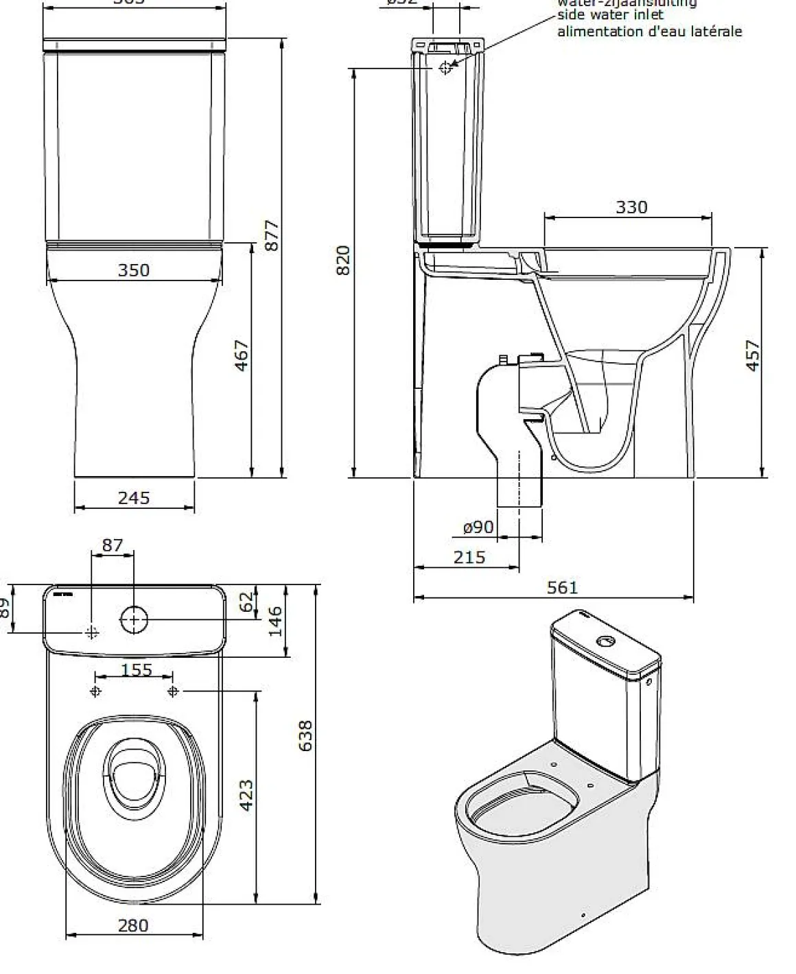 Aquavive Duoblok Toilet| Universele Afvoer| Randloos | Verhoogd +7Cm | Wit