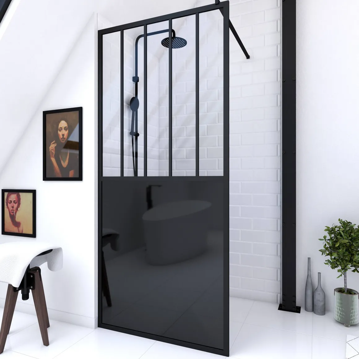 Aurlane Douchewand Black Indus 90X200Cm 5Mm Zwart
