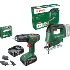 Bosch Accuboormachine Met Klopfunctie + Decoupeerzaag Toolkit 18V (2 Accu'S)