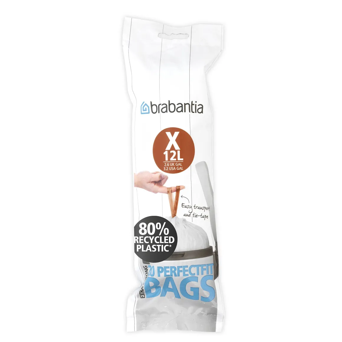 Brabantia Perfectfit Afvalzak Met Trekbandsluiting Code X 10-12L 20 Stuks/Rol Recycled