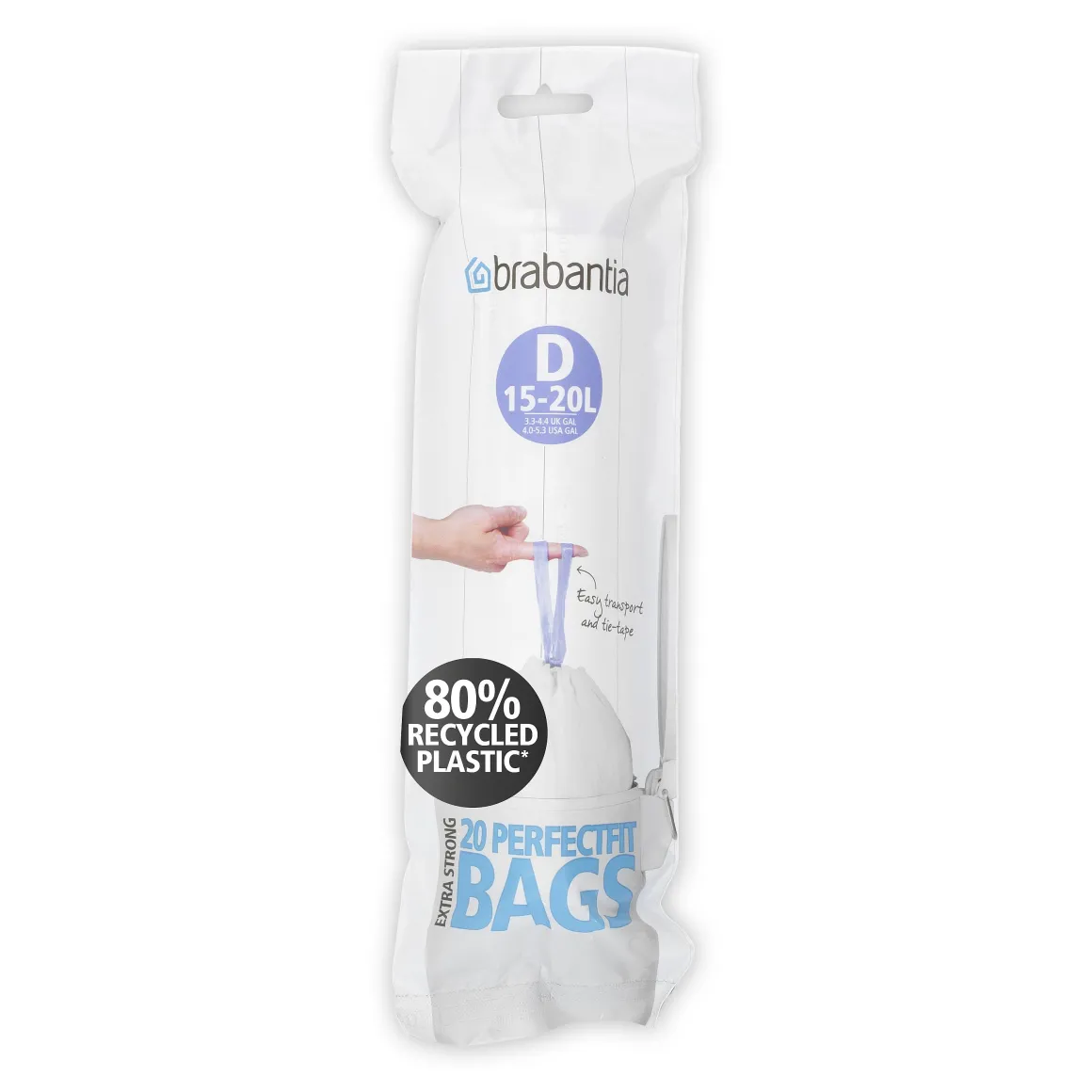 Brabantia Perfectfit Afvalzak Met Trekbandsluiting Code D 15-20L 20 Stuks/Rol Recycled