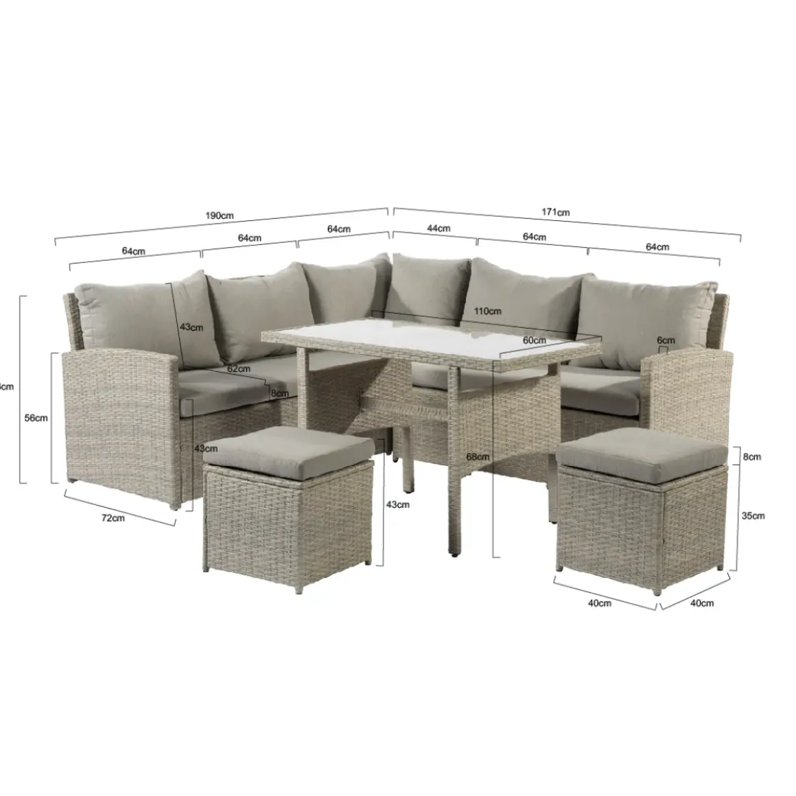 Central Park Dining Loungeset Rochelle Creme 5 Stuks