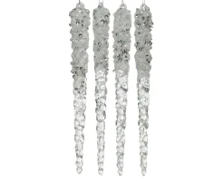 Decoris Ijspegel Zilvere Glitter 4St