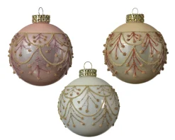 Decoris Kerstbal Glas Parel/Lichtroze/Wit O8Cm 1Stk