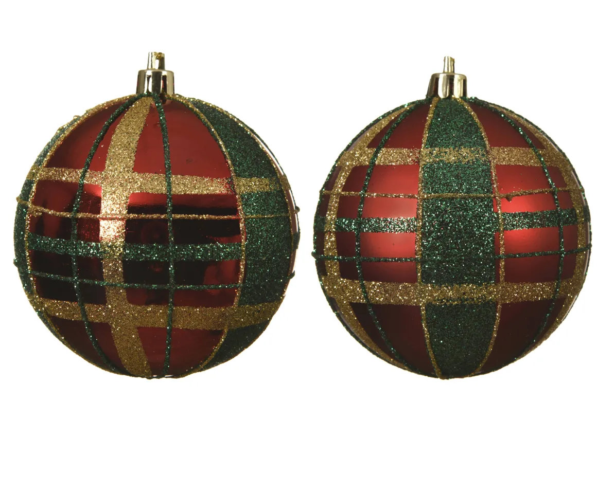 Decoris Kerstbal Ruitjespatroon 8Cm 1Stuk
