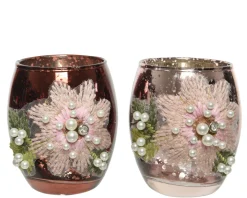 Decoris Theelichthouder Glas Bloemenpatroon 9Cm 1St