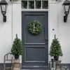 Decoris Voordeurset 2X Mini Kunstkerstboom Met Verlichting 90Cm + Krans En Slinger