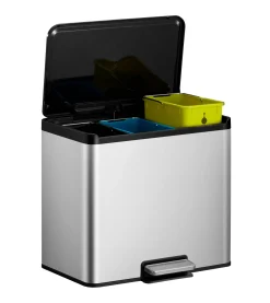 Eko Pedaalemmer Essential Met 3 Binnenemmers Voor Het Scheiden Van Afval Geborsteld Rvs 3X9L