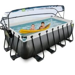 Exit Black Leather Opzetzwembad Met Overkapping En Zandfilter- En Warmtepomp Zwart 400X200X122Cm