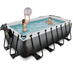 Exit Black Leather Opzetzwembad Met Overkapping En Zandfilter- En Warmtepomp Zwart 400X200X122Cm