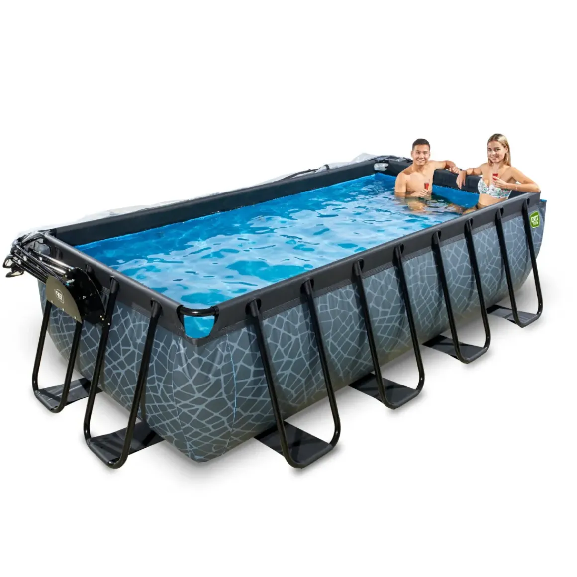 Exit Stone Opzetzwembad Met Overkapping En Zandfilter- En Warmtepomp Grijs 400X200X100Cm
