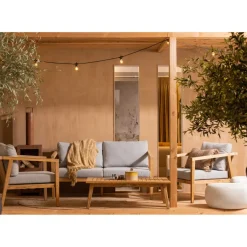 Exotan Loungeset Fauteuil/Bank/Tafel - Teak - Grijs - Set Van 4