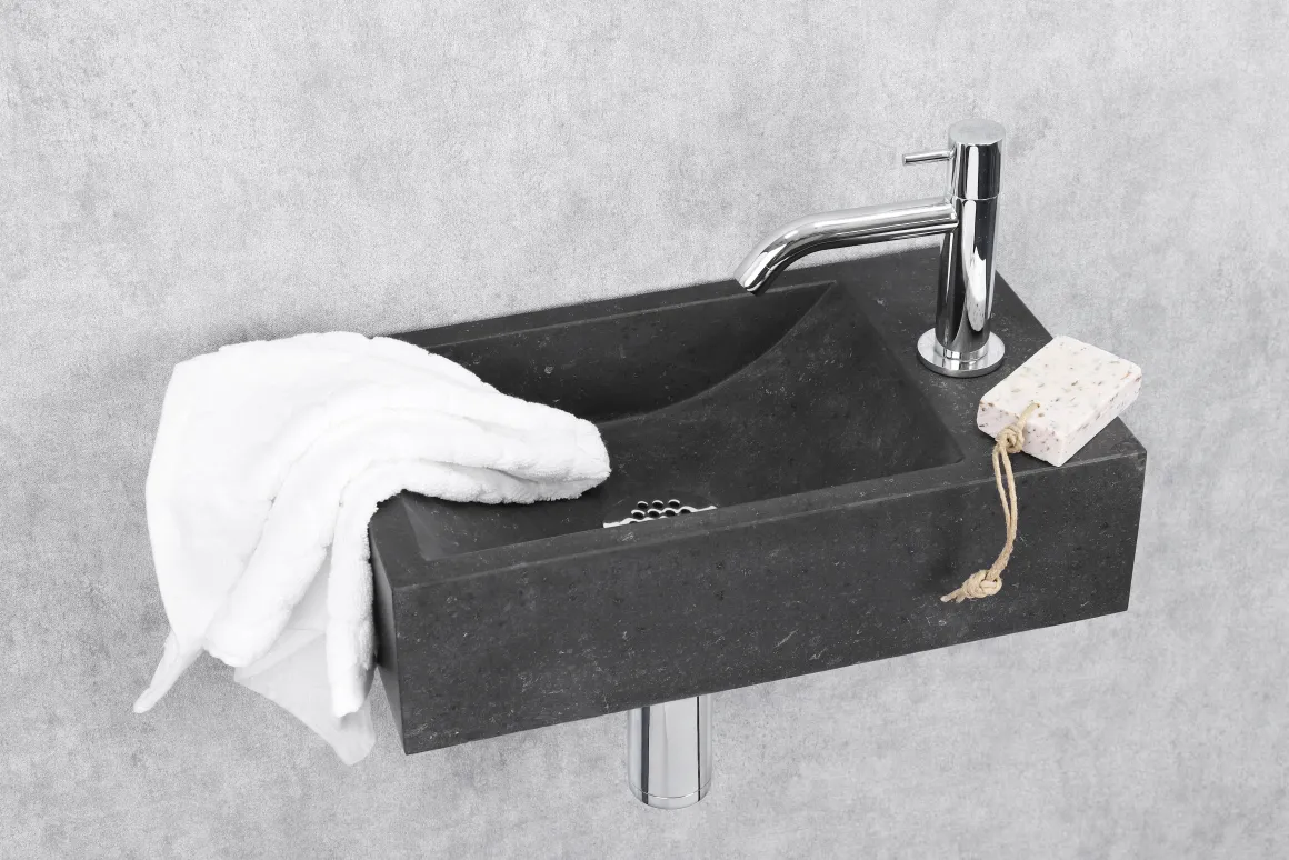 Fonteinset Parta Bombai Black Natuursteen Wasbak 40 X 23 X 11 Cm