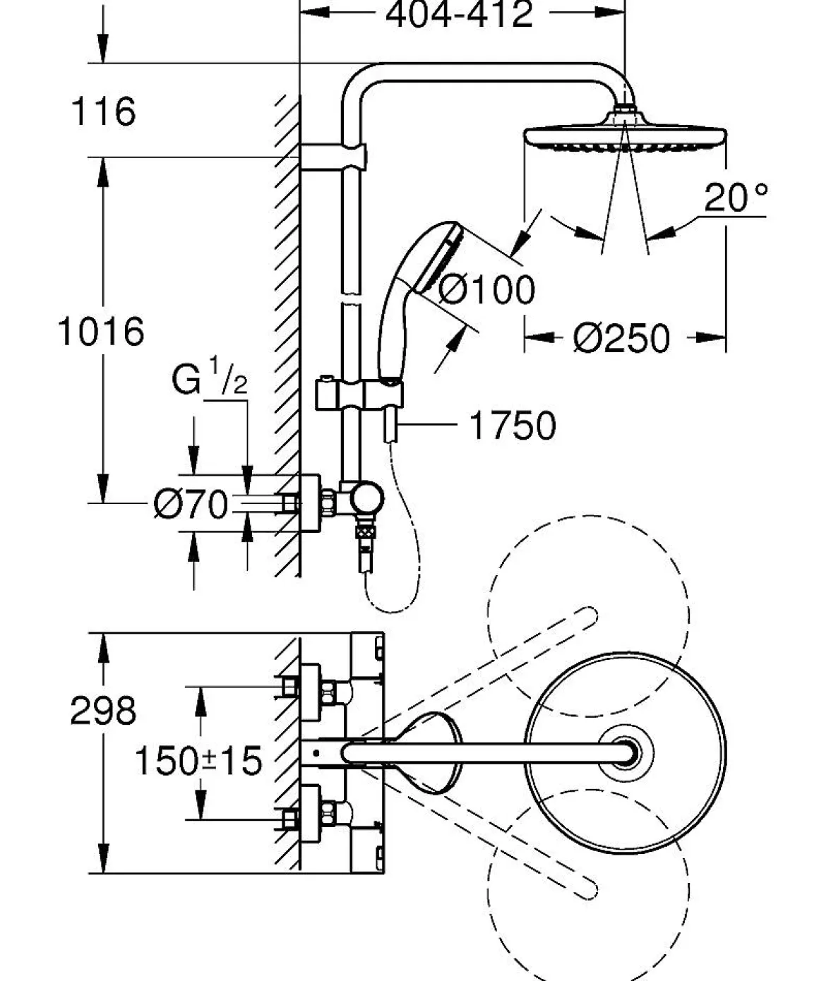 Grohe Regendoucheset Vitalio Start System 250Mm Met Thermostatische Mengkraan Zwart