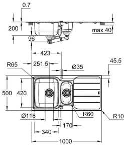 Grohe Spoelbak K500 Met Druiprek 970X500Mm Rvs