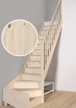 Handystairs Gesloten Kwartslagtrap "Vega80" - Rechts - 280 Cm Hoog - 13 Beuken Treden - Met Leuning