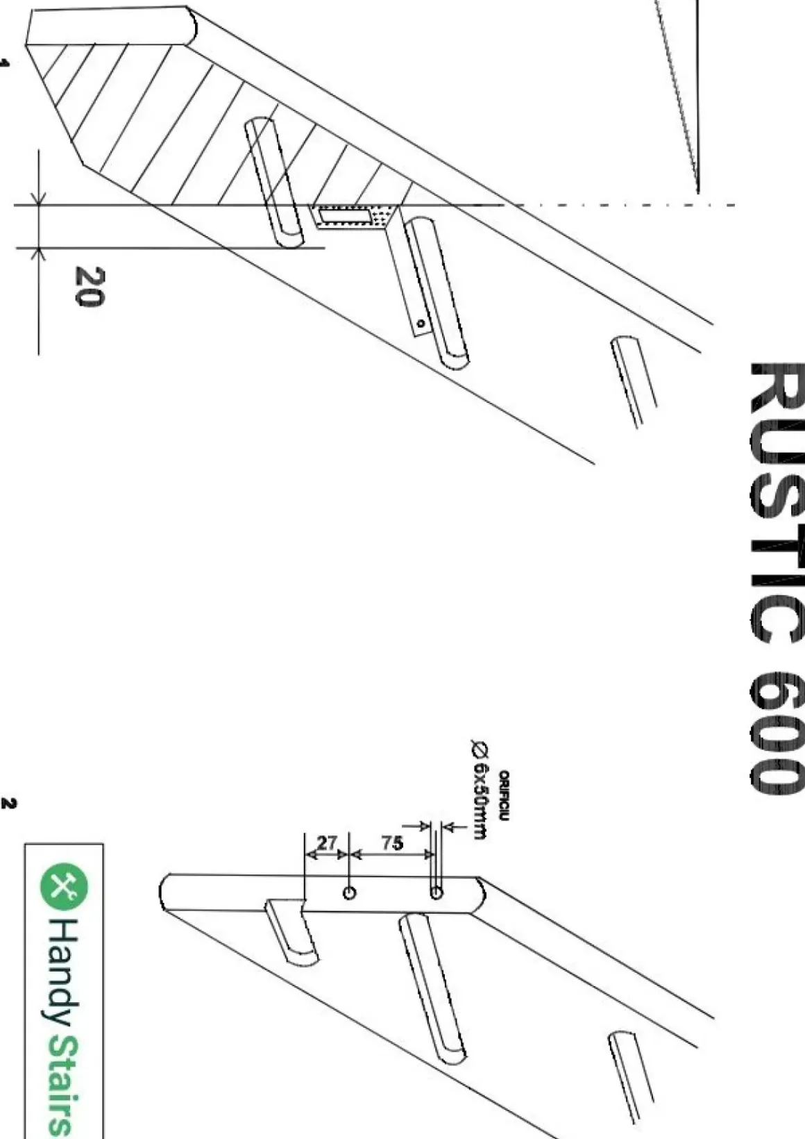 Handystairs Molenaarstrap "Rustic60" - Kwartslag Rechts - Hoogte 280Cm - 13 Treden Van Grenenhout