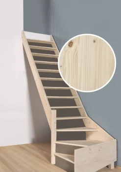 Handystairs Open Kwartslagtrap "Vega80" - Links - 280 Cm Hoog - 13 Grenen Treden - Zonder Leuning