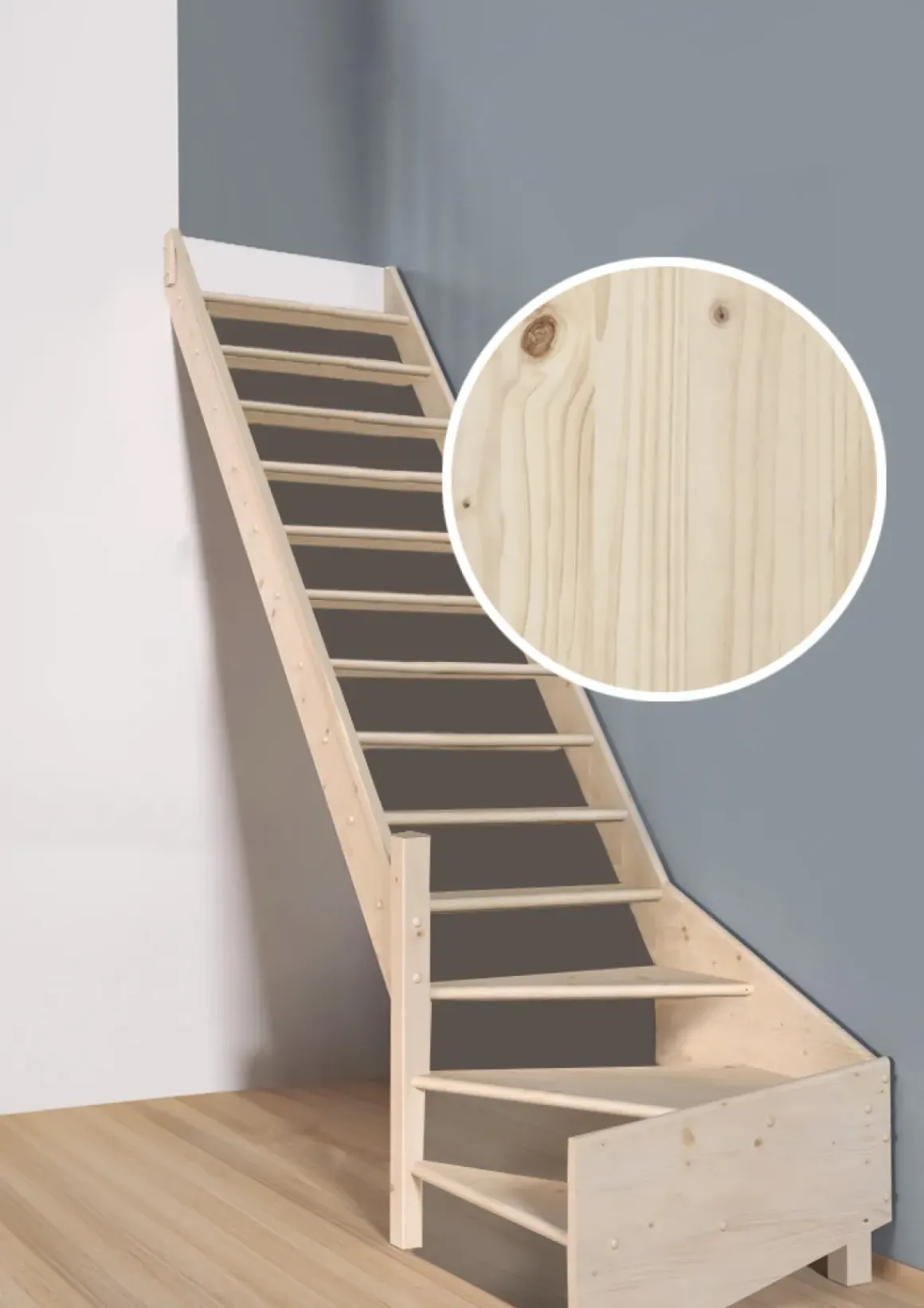 Handystairs Open Kwartslagtrap "Vega80" - Links - 280 Cm Hoog - 13 Grenen Treden - Zonder Leuning