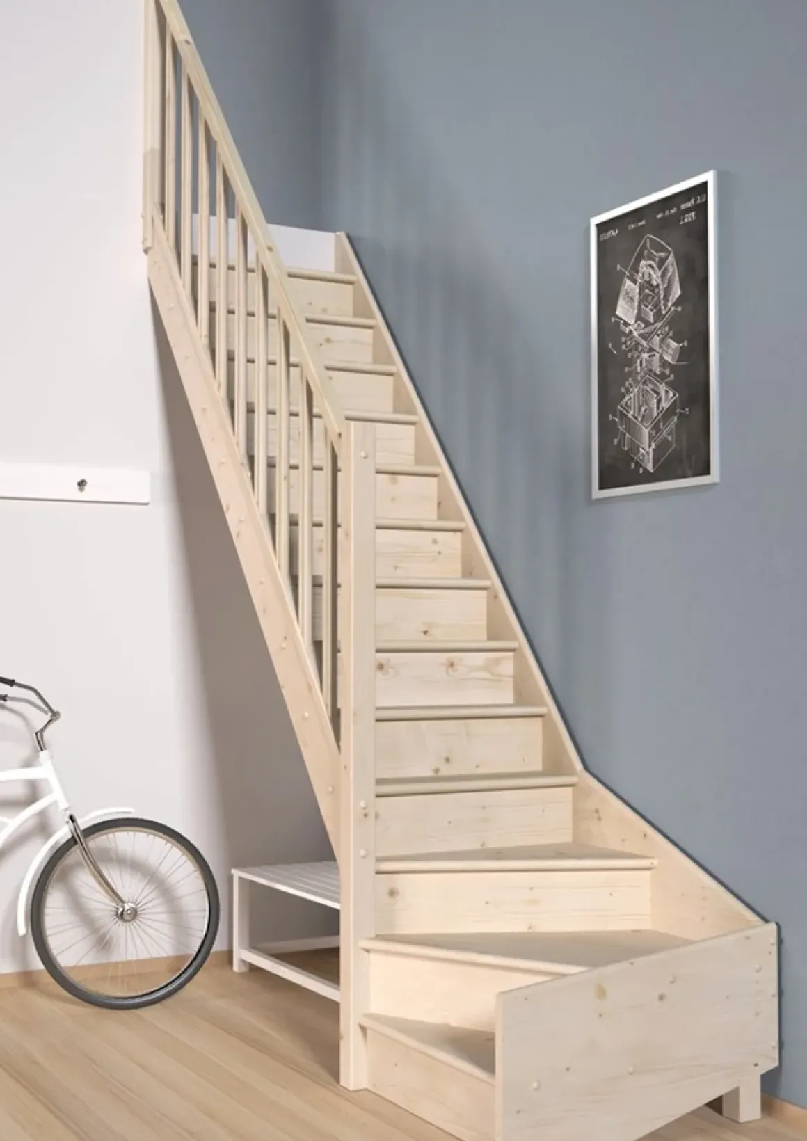 Handystairs Open Kwartslagtrap "Vega80" - Links - 280 Cm Hoog - 13 Grenen Treden - Met Leuning
