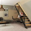 Handystairs Rechte Trap "Synth" - Trap Van Zwart Metaal Met Grenen Treden - Hoogte 856 - 1066Mm