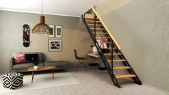 Handystairs Rechte Trap "Synth" - Trap Van Zwart Metaal Met Grenen Treden - Hoogte 856 - 1066Mm