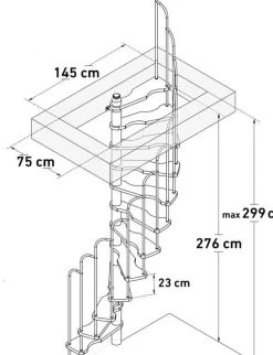Handystairs Ruimtebesparende Spiltrap "Radius" - 140X70 Cm - 299 Cm Hoog - 12 Beuken Treden - Zwart