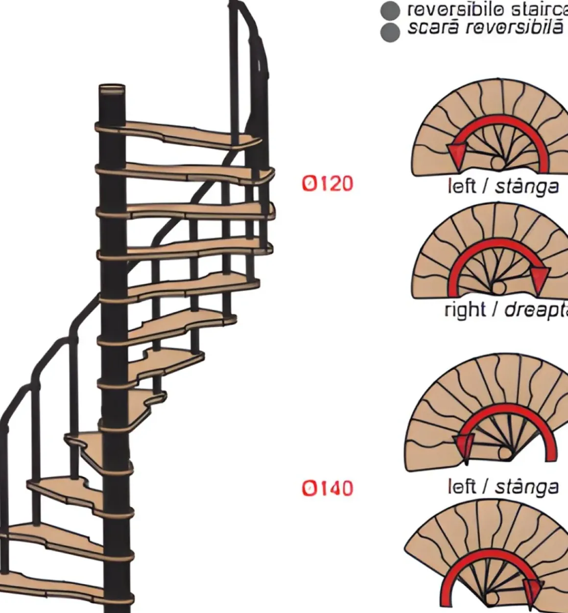Handystairs Ruimtebesparende Spiltrap "Radius" - 140X70 Cm - 299 Cm Hoog - 12 Beuken Treden - Zwart