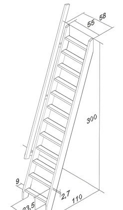 Handystairs Uitschuifbare Steektrap "Montreal" - Hoogte 300Cm - 12 Treden Van Beuken - Met Leuning