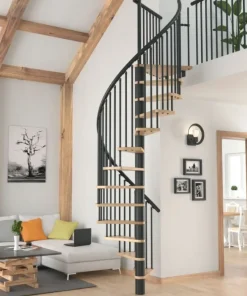 Handystairs Wenteltrap "Spirale" - Diameter 120Cm - Hoogte 309Cm - 12 Beuken Treden - Zwart Staal