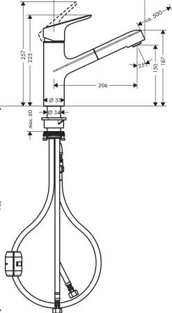 Hansgrohe Keukenmengkraan Focus M43 200 Met Uittrekbare Handdouche Metaal Geborsteld