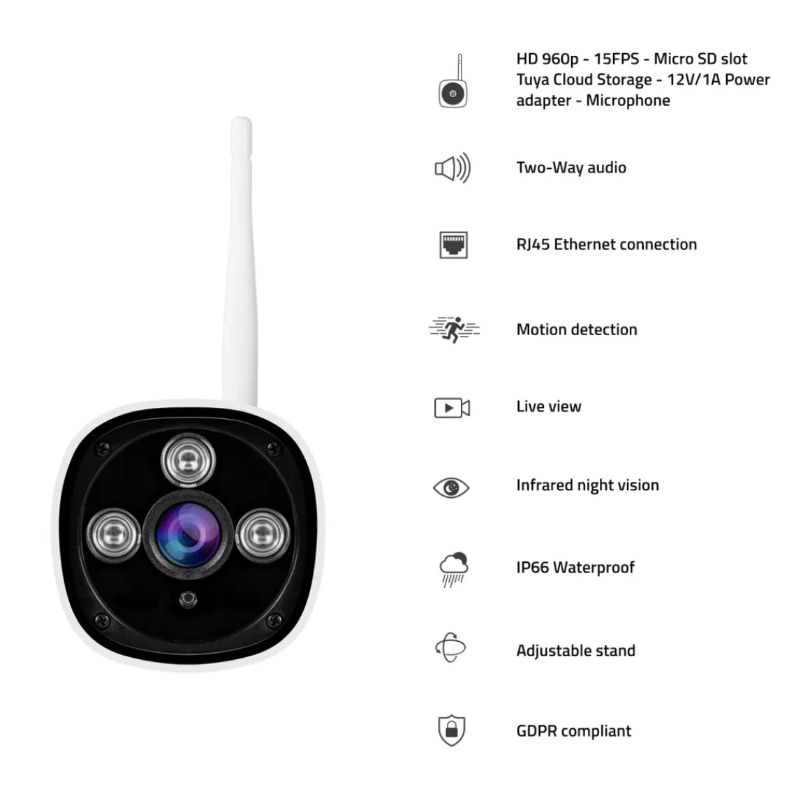 Hombli Slimme Beveiligingscamera Buiten Wifi Full Hd Nachtzicht Wit