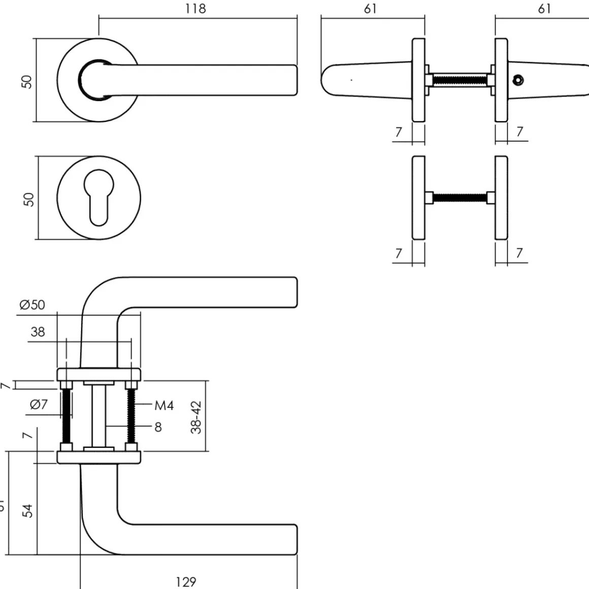 Intersteel Deurklink Op Rozet Derby O50X7Mm + Nokken 7Mm Met Cilinderrozetten Zwart