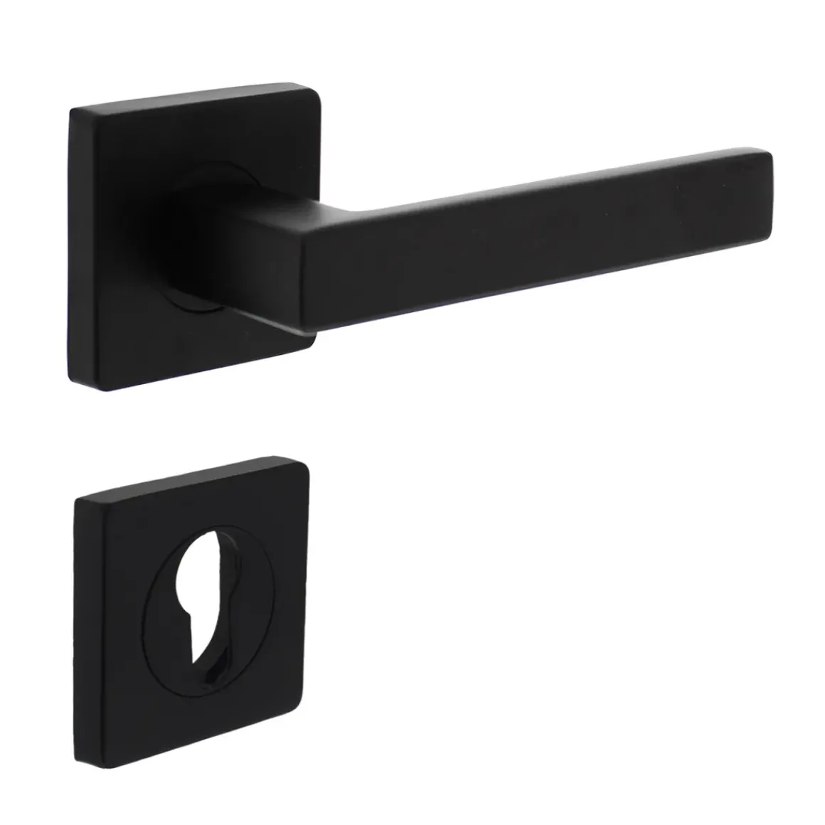 Intersteel Deurklink Op Vierkante Rozet, Nokken 7Mm + Cilinderrozetten Zwart Mat
