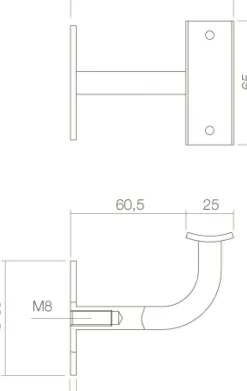 Intersteel Leuninghouder Gebogen Vierkant Hol Zadel Zwart