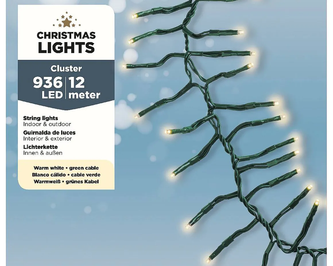 Kerstverlichting (Lumineo) Cluster 936 Led Lampjes Warm Wit 12M