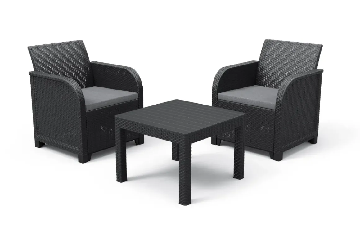 Keter Balkon Loungeset Rosalie + Kussens Wicker 3-Delig