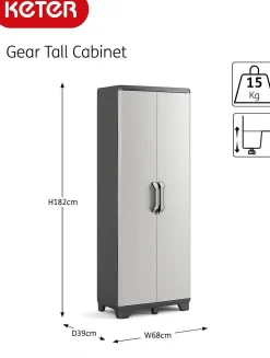 Keter Gear Hoge Opbergkast 39X68X182Cm Zwart/Grijs