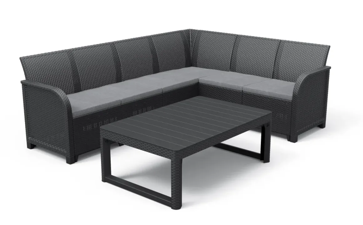 Keter Hoekbank Loungeset Rosalie + Tuintafel Lyon